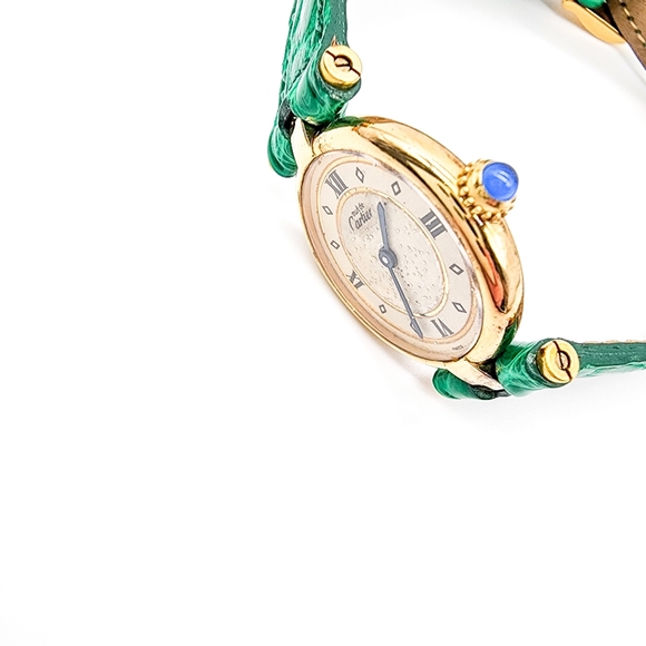 💎 CARTIER 18k Gold Vermeil 24mm Round Ivory Dial Quartz Vintage Luxury Watch - Picture 4 of 8